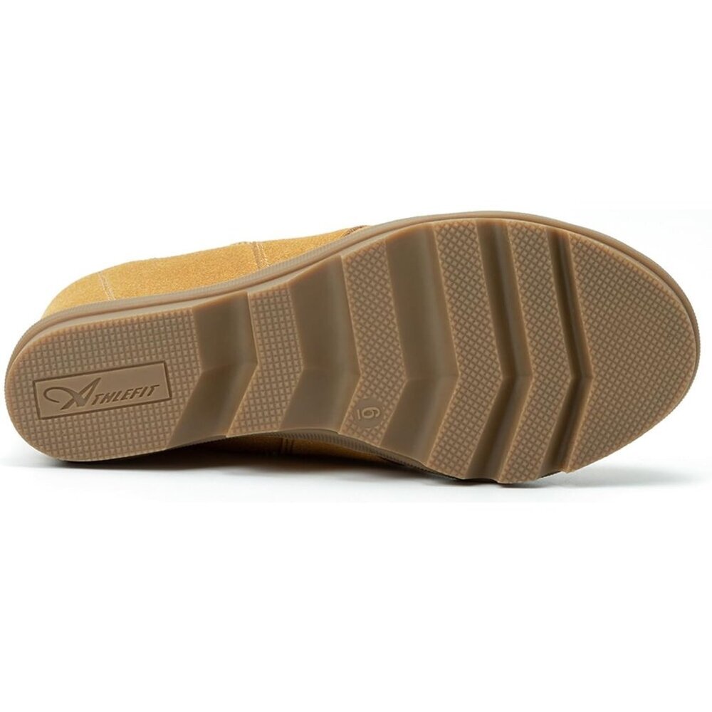 Athlefit Women's Light Brown Faux Leather Wedge Comfortable Ankle Wedge Booties - Picture 4 of 6
